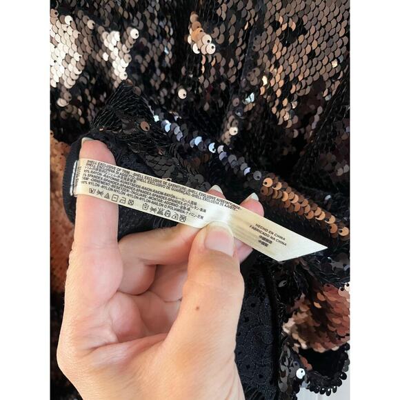 Free People Seeing Double Sequin Slip Dress Rose Gold Black Size Medium - Picture 5 of 6